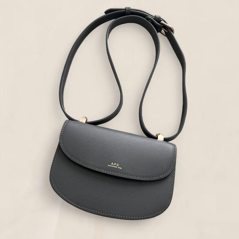 A.P.C. Genève Light Grey embossed Leather Crossbody Bag Quiet Luxury Minimalist